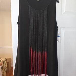 Melissa Paige Black Tank with Ombre Red Fringe